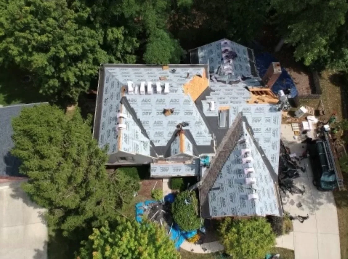 Overhead view of a roof during work